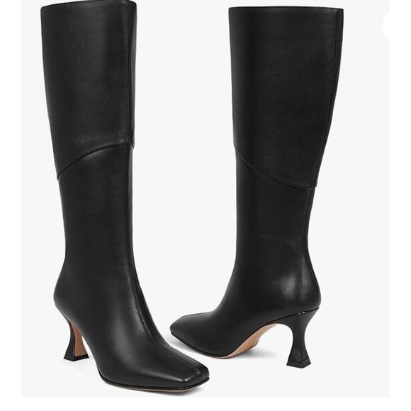 Coutgo Knee High Black Boots Women Square Toe Stiletto Heel Long NEW Sz 8.5 - Picture 1 of 6